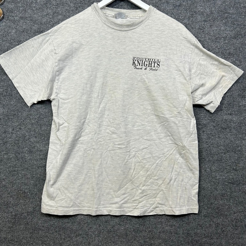 VTG Hanes Beefy T Foothill Knights T-Shirt Men's Gray Single Stitch USA Made - L
